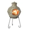 Vintiquewise Outdoor Beige Clay Chimenea BBQ Grill Fire Pit Accent Design And Metal Stand