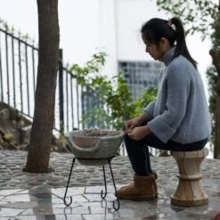 Vintiquewise Outdoor Beige Clay Chimenea BBQ Grill Fire Pit Accent Design And Metal Stand -Fire Place Store vintiquewise chimineas qi004354 fa 1000