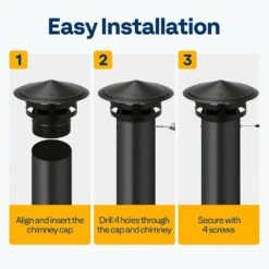 6 In. Round Galvanized Steel Cone Top Chimney Cap With Screen In Black -Fire Place Store vivohome chimney caps vh1578 44 1000