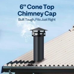 6 In. Round Galvanized Steel Cone Top Chimney Cap With Screen In Black -Fire Place Store vivohome chimney caps vh1578 c3 1000