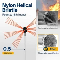 26 Feet Fireplace Cleaner Flexible Chimney Sweep Kit With 8 Rods And 3 Replaceable Bristles 9 26 Feet Fireplace Cleaner Flexible Chimney Sweep Kit With 8 Rods And 3 Replaceable Bristles -Fire Place Store vivohome fireplace tools vh1603 4f 1000