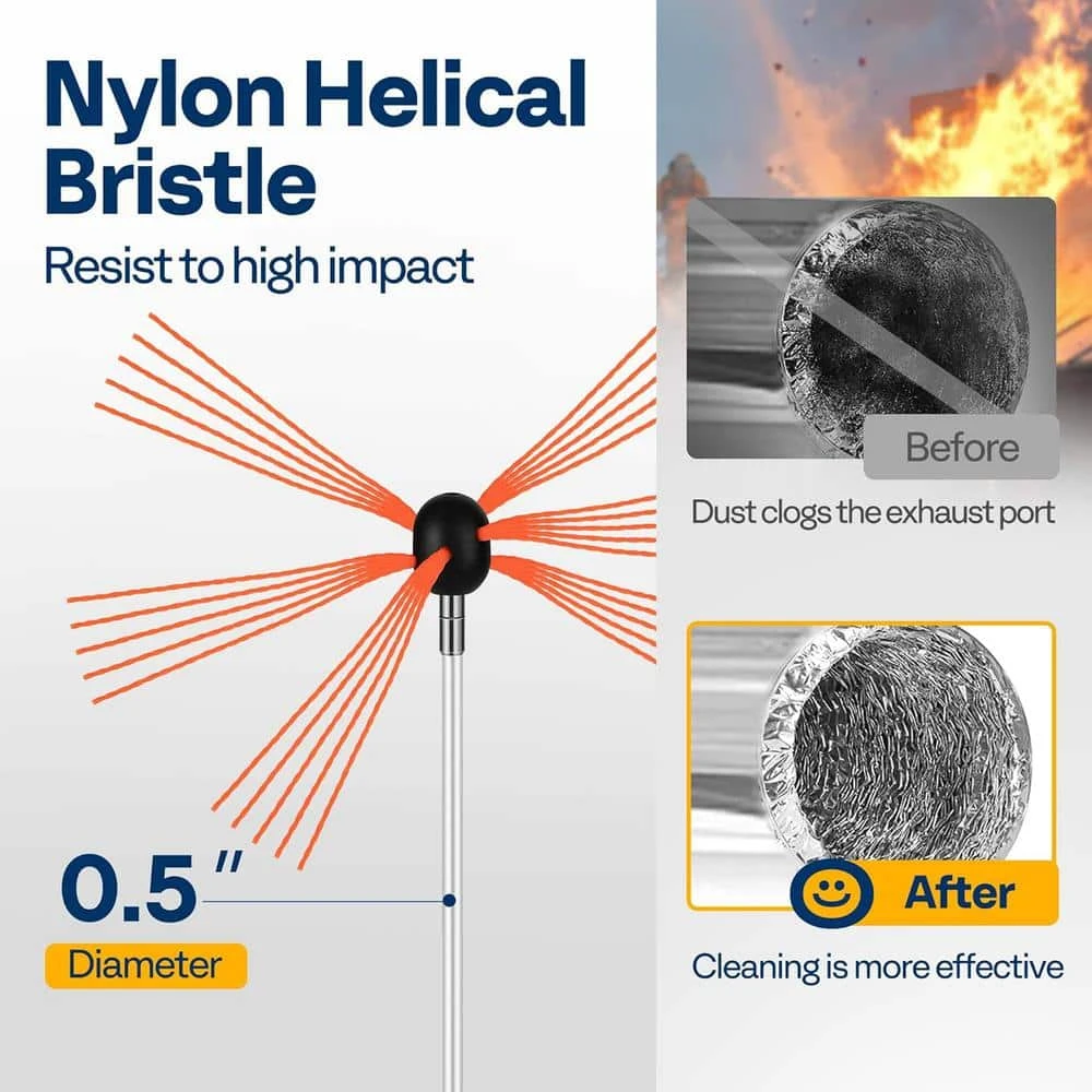 26 Feet Fireplace Cleaner Flexible Chimney Sweep Kit With 8 Rods And 3 Replaceable Bristles 3 26 Feet Fireplace Cleaner Flexible Chimney Sweep Kit With 8 Rods And 3 Replaceable Bristles - Image 3