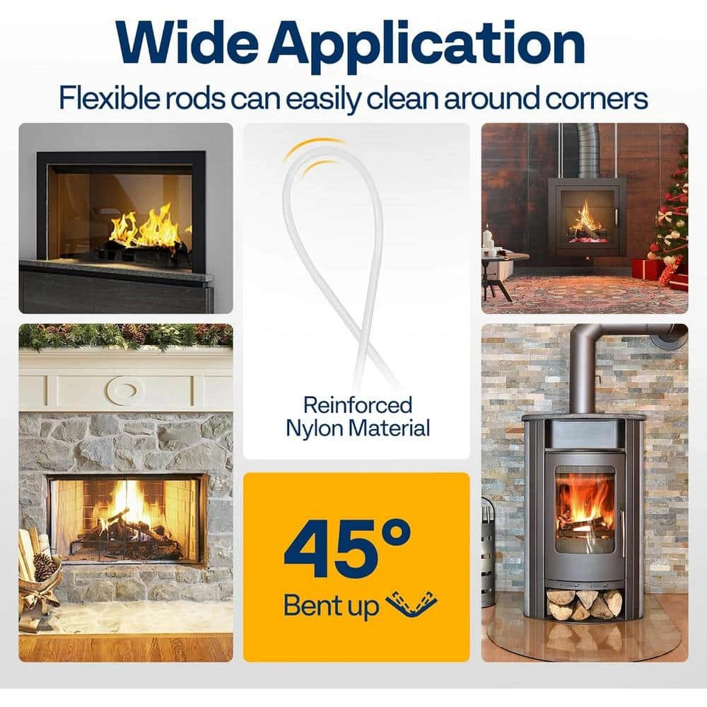 26 Feet Fireplace Cleaner Flexible Chimney Sweep Kit With 8 Rods And 3 Replaceable Bristles 6 26 Feet Fireplace Cleaner Flexible Chimney Sweep Kit With 8 Rods And 3 Replaceable Bristles - Image 6