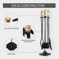 Rustic 5-Piece Wrought Iron Fireplace Tool Set -Fire Place Store vivohome fireplace tools x00271jns1 4f 1000