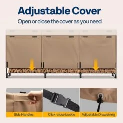 12 Ft. Heavy Duty 600D Oxford Log Rack Cover With Zipper -Fire Place Store vivohome firewood racks vh1491 1f 1000