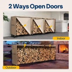12 Ft. Heavy Duty 600D Oxford Log Rack Cover With Zipper -Fire Place Store vivohome firewood racks vh1491 44 1000