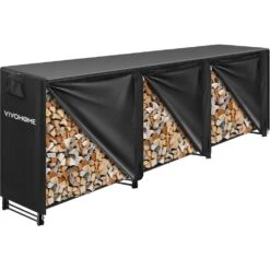 12 Ft. Heavy Duty Outdoor Black Firewood Rack With Cover