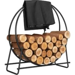 40 In. Heavy Duty Indoor/Outdoor Round Firewood Log Rack With Cover
