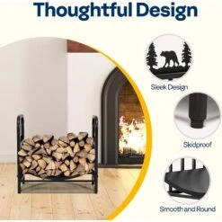 16.5 In. Indoor/Outdoor Wrought Iron Decorative Firewood Rack With Bear Pattern 10 16.5 In. Indoor/Outdoor Wrought Iron Decorative Firewood Rack With Bear Pattern -Fire Place Store vivohome firewood racks vh1498 1f 1000