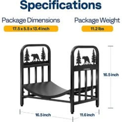16.5 In. Indoor/Outdoor Wrought Iron Decorative Firewood Rack With Bear Pattern 11 16.5 In. Indoor/Outdoor Wrought Iron Decorative Firewood Rack With Bear Pattern -Fire Place Store vivohome firewood racks vh1498 44 1000