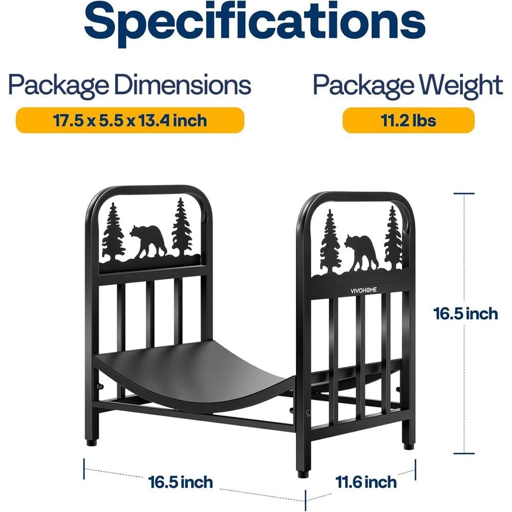 16.5 In. Indoor/Outdoor Wrought Iron Decorative Firewood Rack With Bear Pattern 5 16.5 In. Indoor/Outdoor Wrought Iron Decorative Firewood Rack With Bear Pattern - Image 5