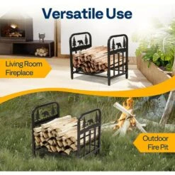 16.5 In. Indoor/Outdoor Wrought Iron Decorative Firewood Rack With Bear Pattern 13 16.5 In. Indoor/Outdoor Wrought Iron Decorative Firewood Rack With Bear Pattern -Fire Place Store vivohome firewood racks vh1498 76 1000