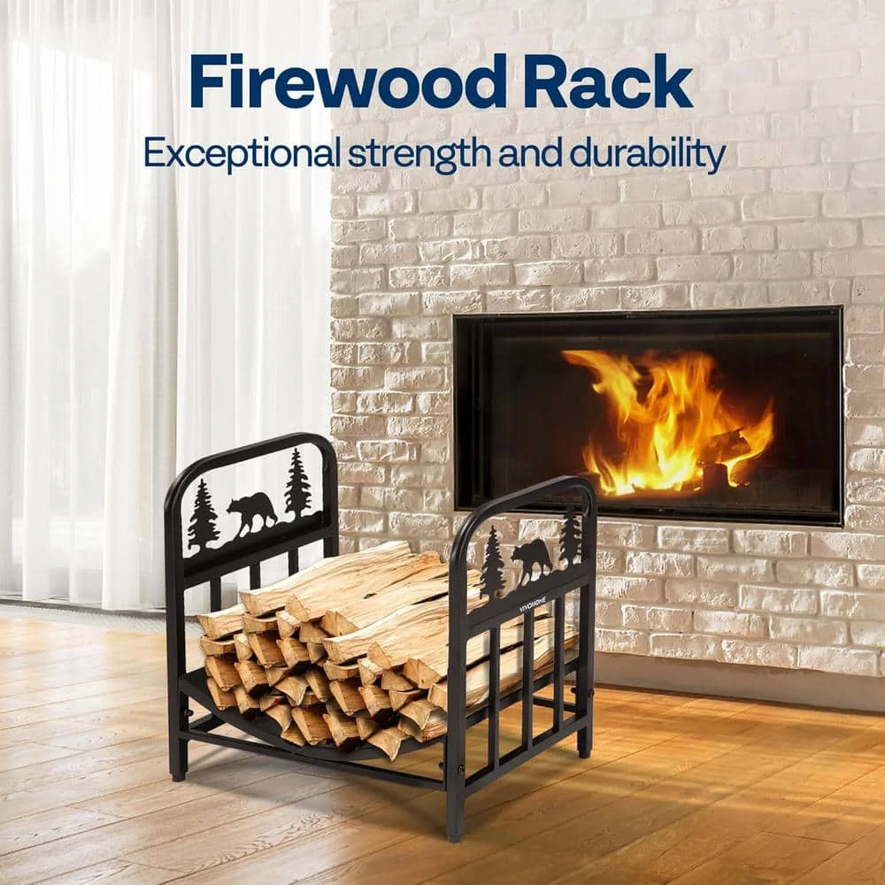 16.5 In. Indoor/Outdoor Wrought Iron Decorative Firewood Rack With Bear Pattern 2 16.5 In. Indoor/Outdoor Wrought Iron Decorative Firewood Rack With Bear Pattern - Image 2