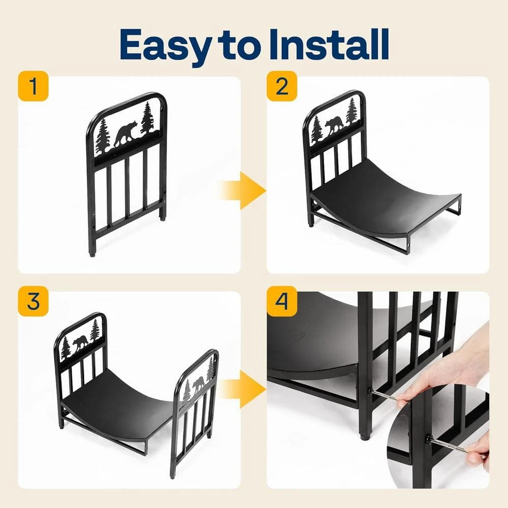 16.5 In. Indoor/Outdoor Wrought Iron Decorative Firewood Rack With Bear Pattern 6 16.5 In. Indoor/Outdoor Wrought Iron Decorative Firewood Rack With Bear Pattern - Image 6