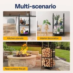 Width 2-Tier 3 Ft. 15.4 In. Indoor/Outdoor Wrought Iron Firewood Rack With Elk Pattern -Fire Place Store vivohome firewood racks vh1499 1f 1000