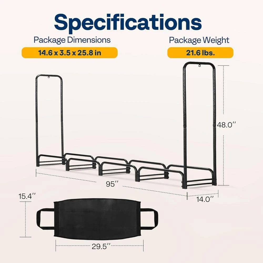 8 Ft. 95 In. Heavy Duty Indoor/Outdoor Adjustable Firewood Rack With Carrier Bag 6 8 Ft. 95 In. Heavy Duty Indoor/Outdoor Adjustable Firewood Rack With Carrier Bag - Image 6