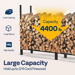 12 Ft. 142 In. Heavy Duty Outdoor Firewood Rack With Cover -Fire Place Store vivohome firewood racks vh1534 fa 1000