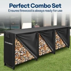 10 Ft. Heavy Duty Outdoor Firewood Rack With Cover 11 10 Ft. Heavy Duty Outdoor Firewood Rack With Cover -Fire Place Store vivohome firewood racks vh1669 4f 1000