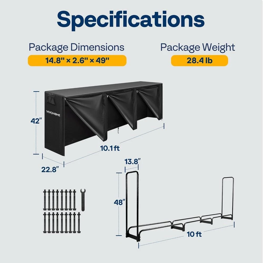 10 Ft. Heavy Duty Outdoor Firewood Rack With Cover 2 10 Ft. Heavy Duty Outdoor Firewood Rack With Cover - Image 2