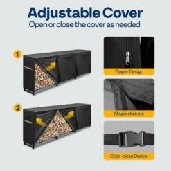 10 Ft. Heavy Duty Outdoor Firewood Rack With Cover 14 10 Ft. Heavy Duty Outdoor Firewood Rack With Cover -Fire Place Store vivohome firewood racks vh1669 fa 1000