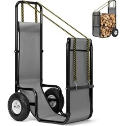 250 Lb. Large Heavy Duty Firewood Log Cart Carrier With Rubber Wheels
