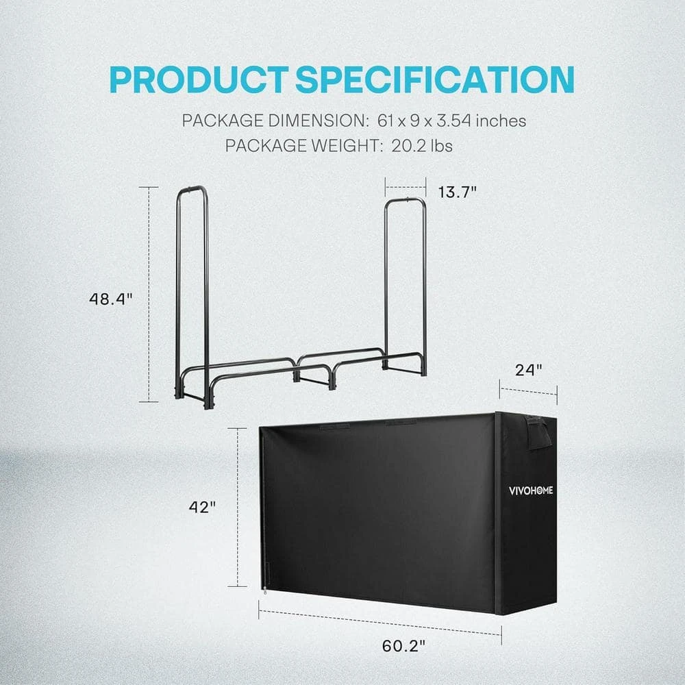 60 In. Heavy-Duty Indoor Outdoor Firewood Rack With Cover 5 60 In. Heavy-Duty Indoor Outdoor Firewood Rack With Cover - Image 5