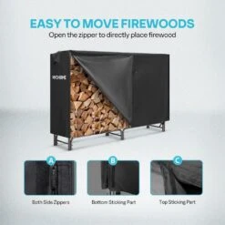 72 In. Heavy-Duty Indoor Outdoor Firewood Rack With Cover -Fire Place Store vivohome firewood racks vh951 4f 1000