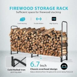 72 In. Heavy-Duty Indoor Outdoor Firewood Rack With Cover -Fire Place Store vivohome firewood racks vh951 c3 1000