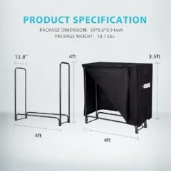 48 In. Heavy-Duty Indoor Outdoor Firewood Rack With Cover -Fire Place Store vivohome firewood racks x002739efl c3 1000