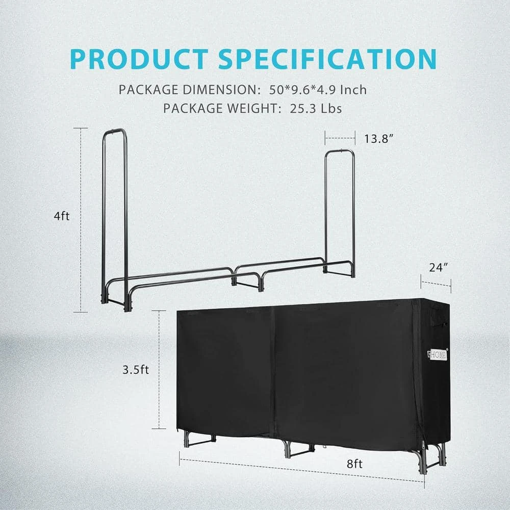 96 In. Heavy-Duty Indoor Outdoor Firewood Rack With Cover 5 96 In. Heavy-Duty Indoor Outdoor Firewood Rack With Cover - Image 5