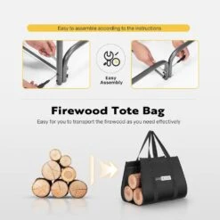 8 Ft. Heavy-Duty Indoor/Outdoor Firewood Rack With Carrier Bag -Fire Place Store vivohome firewood racks x003vvt8sv 44 1000