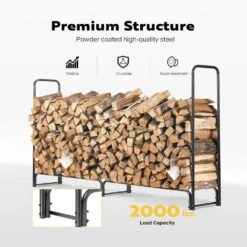 8 Ft. Heavy-Duty Indoor/Outdoor Firewood Rack With Carrier Bag -Fire Place Store vivohome firewood racks x003vvt8sv 4f 1000