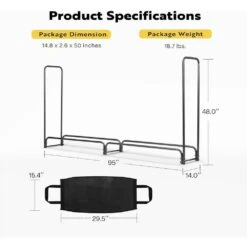 8 Ft. Heavy-Duty Indoor/Outdoor Firewood Rack With Carrier Bag -Fire Place Store vivohome firewood racks x003vvt8sv 76 1000