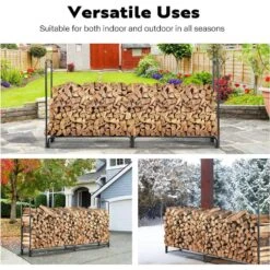 8 Ft. Heavy-Duty Indoor/Outdoor Firewood Rack With Carrier Bag -Fire Place Store vivohome firewood racks x003vvt8sv fa 1000