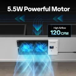 4in. X 12in. 120 CFM Wall Mounted Quiet Smart Register Booster Fan With Thermostat Control In White -Fire Place Store vivohome grow room ventilation vh1651 4f 1000