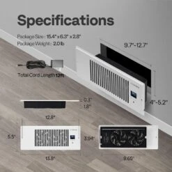 4in. X 12in. 120 CFM Wall Mounted Quiet Smart Register Booster Fan With Thermostat Control In White -Fire Place Store vivohome grow room ventilation vh1651 76 1000