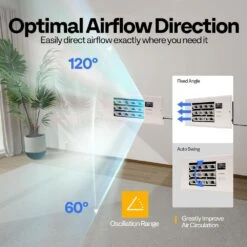 4 In. X 12 In. Opening Smart Register Booster Fan With Adjustable Louver, Thermostat And Remote Control In White 10 4 In. X 12 In. Opening Smart Register Booster Fan With Adjustable Louver, Thermostat And Remote Control In White -Fire Place Store vivohome grow room ventilation vh1760 1f 1000