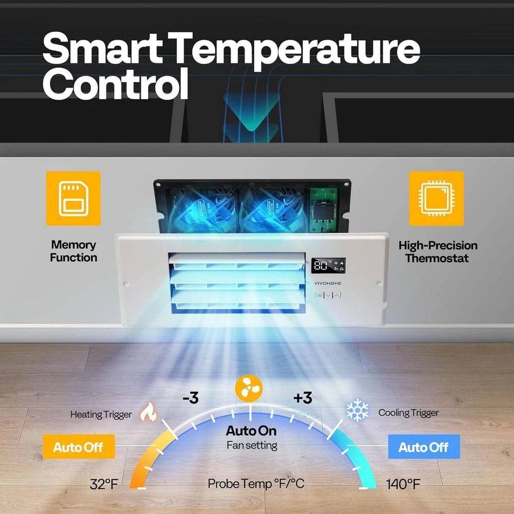 4 In. X 12 In. Opening Smart Register Booster Fan With Adjustable Louver, Thermostat And Remote Control In White 3 4 In. X 12 In. Opening Smart Register Booster Fan With Adjustable Louver, Thermostat And Remote Control In White - Image 3