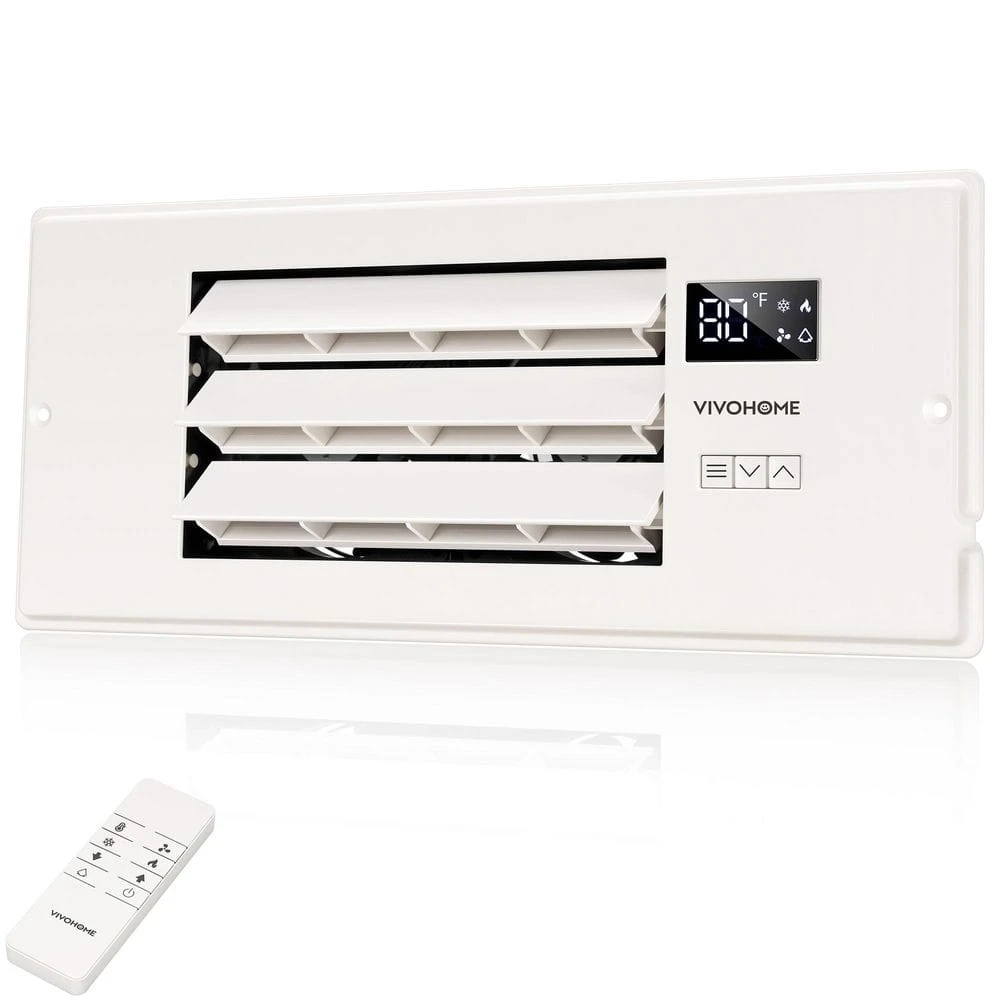 4 In. X 12 In. Opening Smart Register Booster Fan With Adjustable Louver, Thermostat And Remote Control In White 1 4 In. X 12 In. Opening Smart Register Booster Fan With Adjustable Louver, Thermostat And Remote Control In White