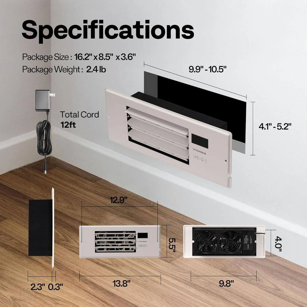 4 In. X 12 In. Opening Smart Register Booster Fan With Adjustable Louver, Thermostat And Remote Control In White 7 4 In. X 12 In. Opening Smart Register Booster Fan With Adjustable Louver, Thermostat And Remote Control In White - Image 7