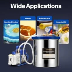 5 Gal. Stainless Steel Vacuum Chamber With 1/4 HP Single Stage Pump And Oil 11 5 Gal. Stainless Steel Vacuum Chamber With 1/4 HP Single Stage Pump And Oil -Fire Place Store vivohome hvac tools vh1365 44 1000