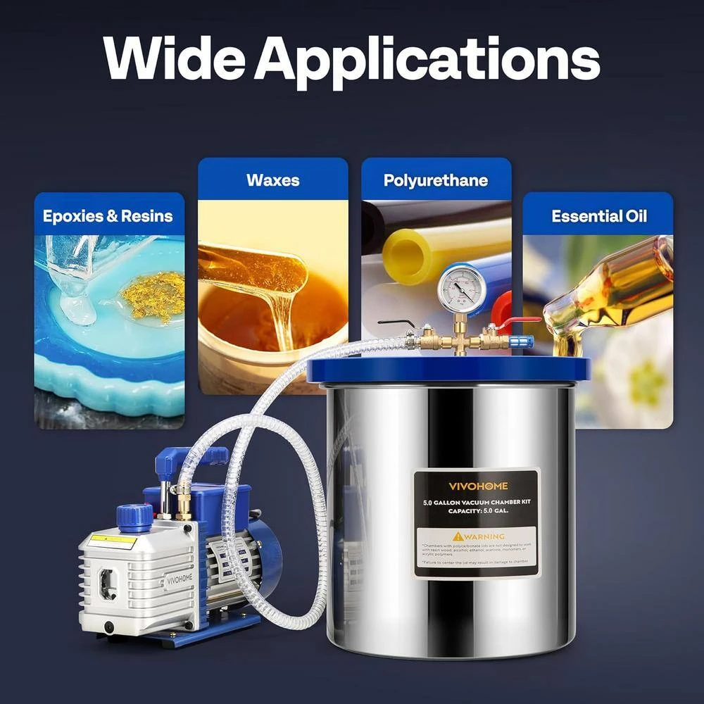 5 Gal. Stainless Steel Vacuum Chamber With 1/4 HP Single Stage Pump And Oil 5 5 Gal. Stainless Steel Vacuum Chamber With 1/4 HP Single Stage Pump And Oil - Image 5