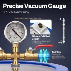 5 Gal. Stainless Steel Vacuum Chamber With 1/4 HP Single Stage Pump And Oil 12 5 Gal. Stainless Steel Vacuum Chamber With 1/4 HP Single Stage Pump And Oil -Fire Place Store vivohome hvac tools vh1365 fa 1000