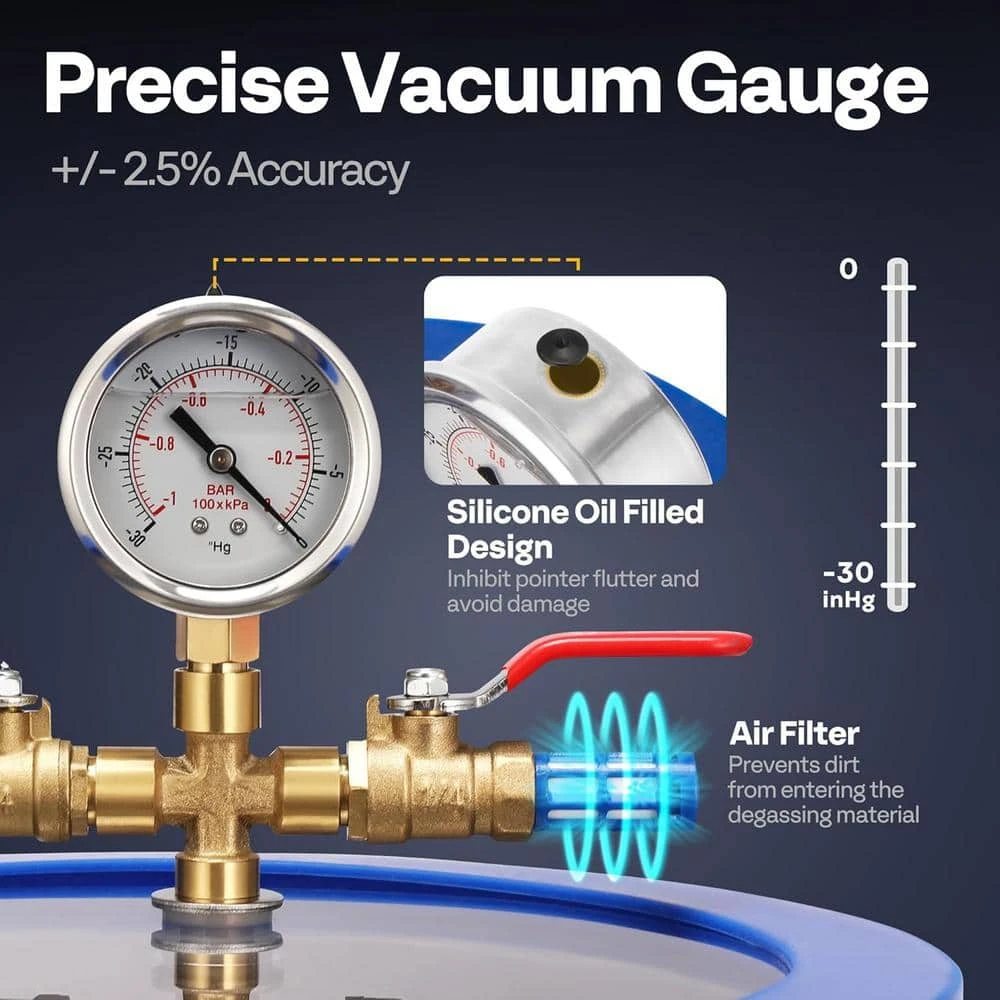 5 Gal. Stainless Steel Vacuum Chamber With 1/4 HP Single Stage Pump And Oil 6 5 Gal. Stainless Steel Vacuum Chamber With 1/4 HP Single Stage Pump And Oil - Image 6