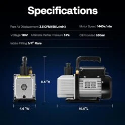 1/4 HP 3.5 CFM Black Air Vacuum Pump -Fire Place Store vivohome hvac tools vh1479 76 1000