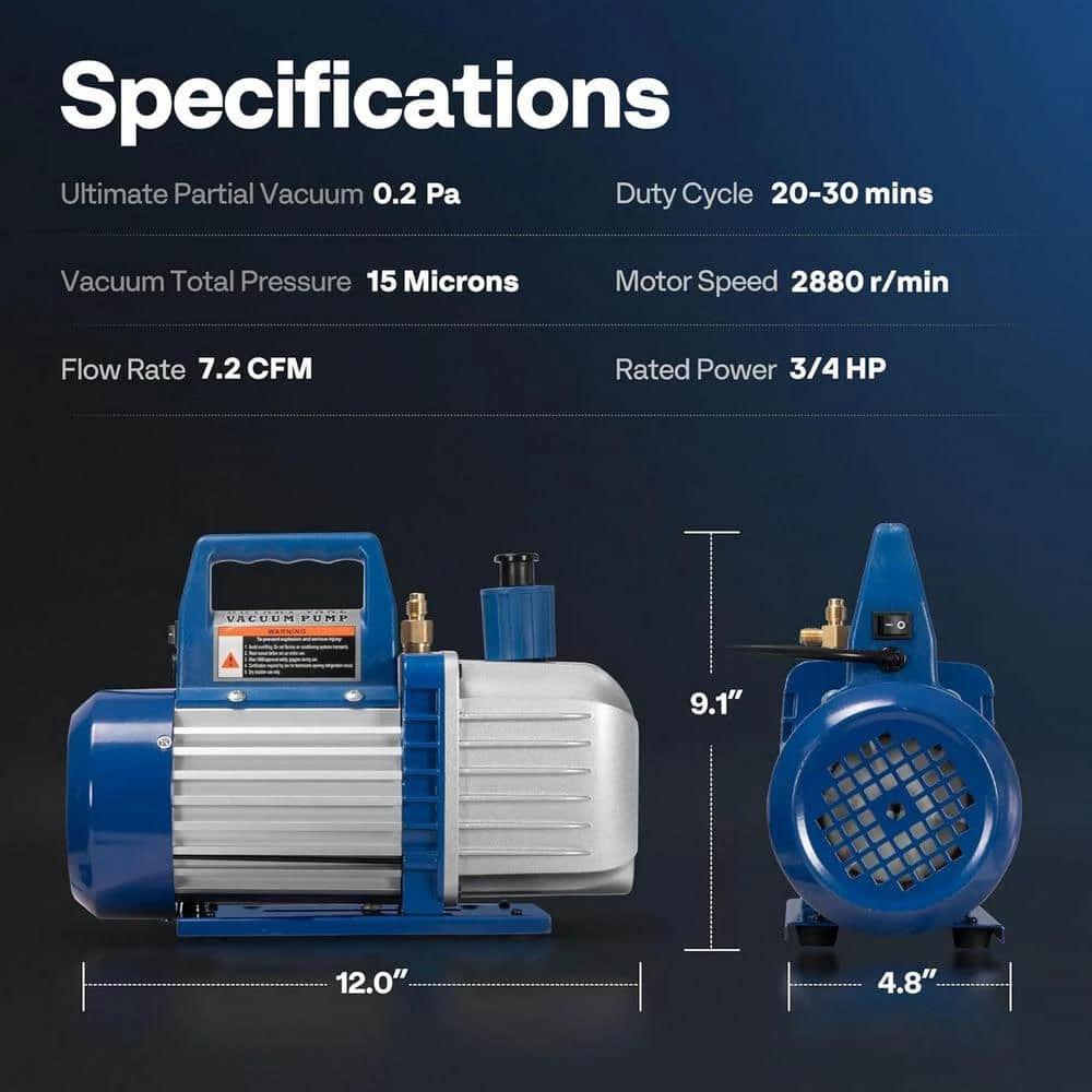 110-Volt 3/4 HP 7.2CFM 2 Stage HVAC Vacuum Pump And 4 Way AC Manifold Gauge Set Kit With Leak Detector 7 110-Volt 3/4 HP 7.2CFM 2 Stage HVAC Vacuum Pump And 4 Way AC Manifold Gauge Set Kit With Leak Detector - Image 7