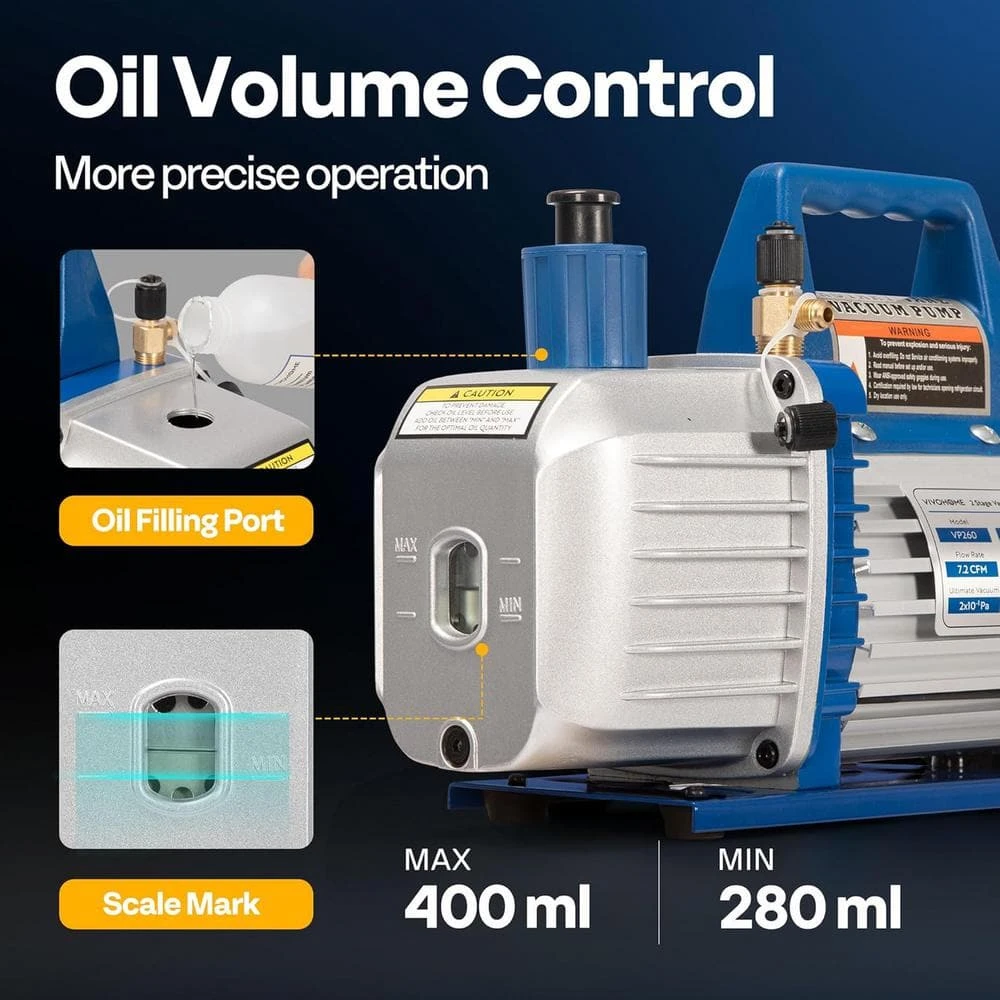 110-Volt 3/4 HP 7.2CFM 2 Stage HVAC Vacuum Pump And 4 Way AC Manifold Gauge Set Kit With Leak Detector 2 110-Volt 3/4 HP 7.2CFM 2 Stage HVAC Vacuum Pump And 4 Way AC Manifold Gauge Set Kit With Leak Detector - Image 2