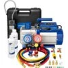1.5 HP 14.4 CFM 2 Stage HVAC Vacuum Pump And 4 Way AC Manifold Gauge Set Kit With Leak Detector