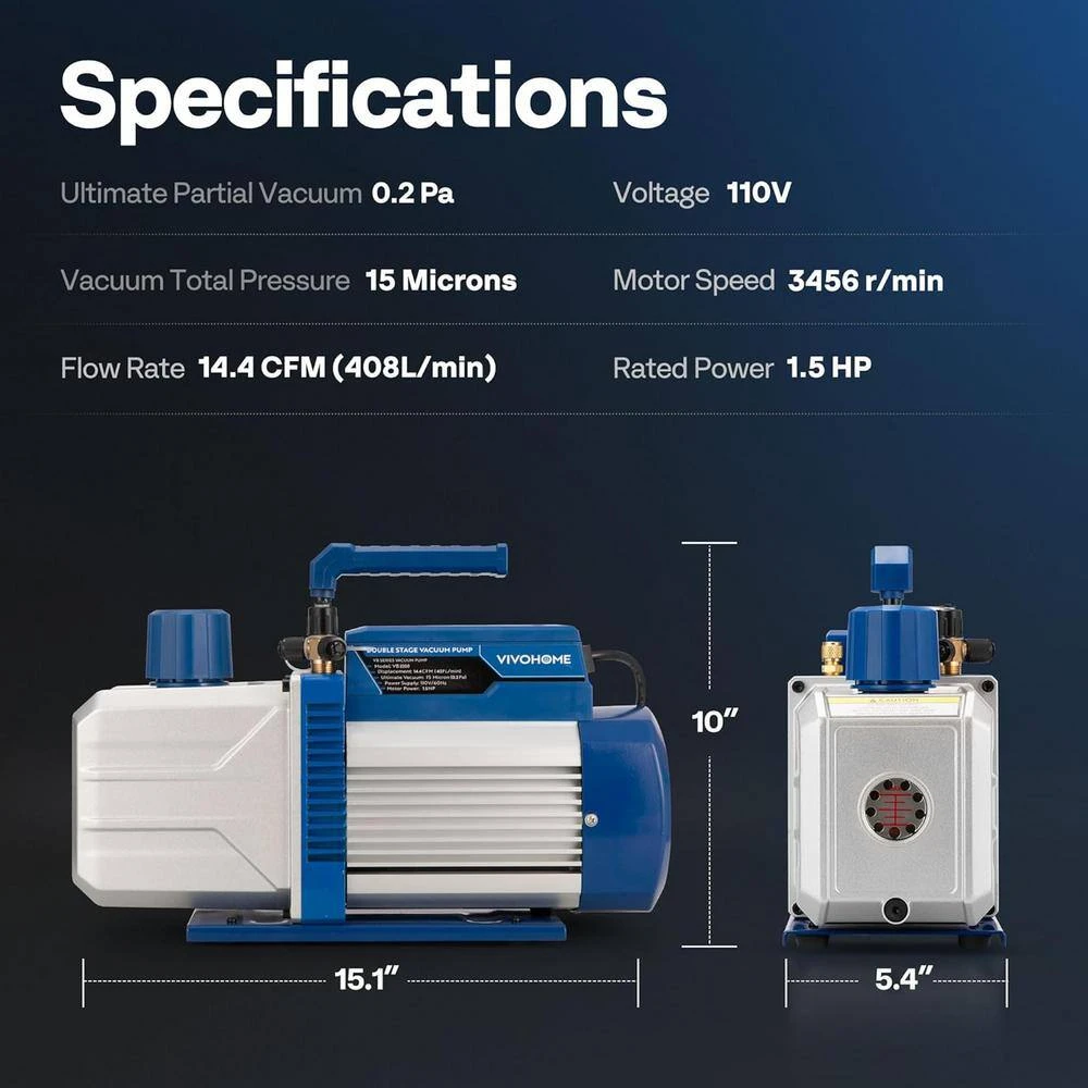 1.5 HP 14.4 CFM 2 Stage HVAC Vacuum Pump And 4 Way AC Manifold Gauge Set Kit With Leak Detector 7 1.5 HP 14.4 CFM 2 Stage HVAC Vacuum Pump And 4 Way AC Manifold Gauge Set Kit With Leak Detector - Image 7