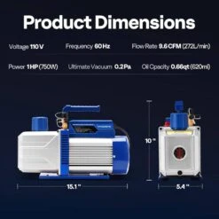 110-Volt 1 HP 9.6 CFM Dual Stage HVAC Vacuum Pump And 4-Way AC Manifold Gauge Set Kit With Leak Detector 13 110-Volt 1 HP 9.6 CFM Dual Stage HVAC Vacuum Pump And 4-Way AC Manifold Gauge Set Kit With Leak Detector -Fire Place Store vivohome hvac tools vh1691 76 1000